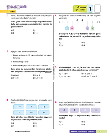 7. Sınıf Matematik Samet Demir - 1. Deneme